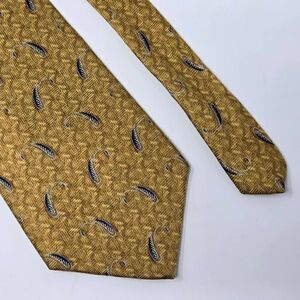 GRAHAM & LOCKWOOD LONDON ENGLAND SILK TIE GOLD BLUE PAISLEY SATIN 4" X 59"